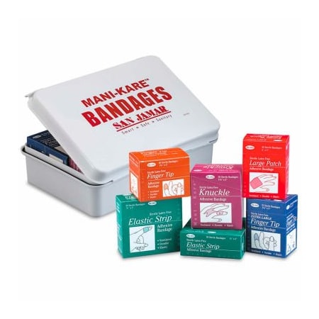 San Jamar , Mani-Kare Adhesive Bandages, Value Pack w/Storage Box MK0909